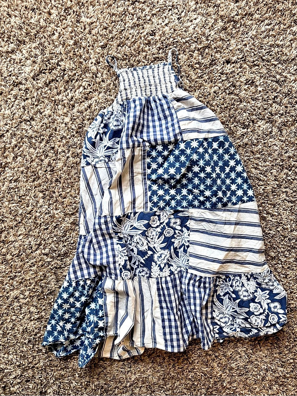 Cat & Jack Girls Patchwork Dress Blue & White Girls Medium